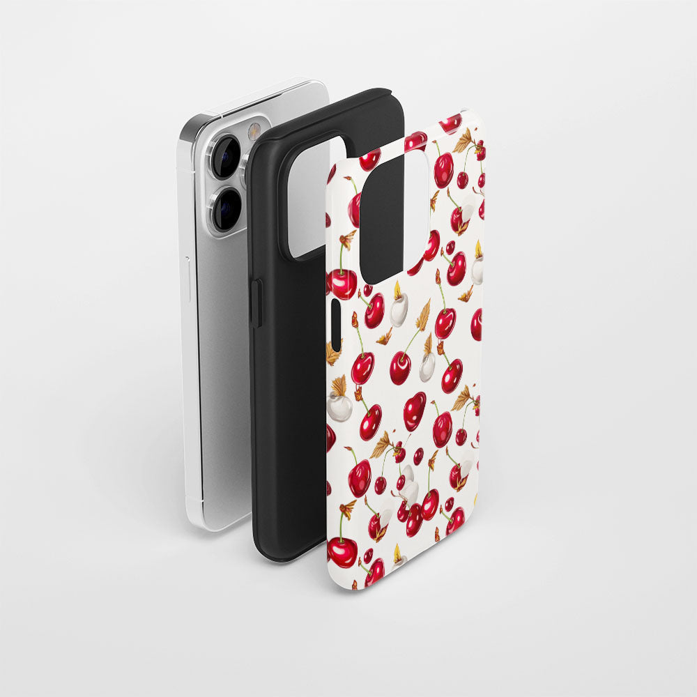 เคส iPhone สีเชอร์รี่ด้านเนื้อแข็งพิมพ์ลายด้วยมือสองชั้น