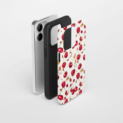 เคส iPhone สีเชอร์รี่ด้านเนื้อแข็งพิมพ์ลายด้วยมือสองชั้น