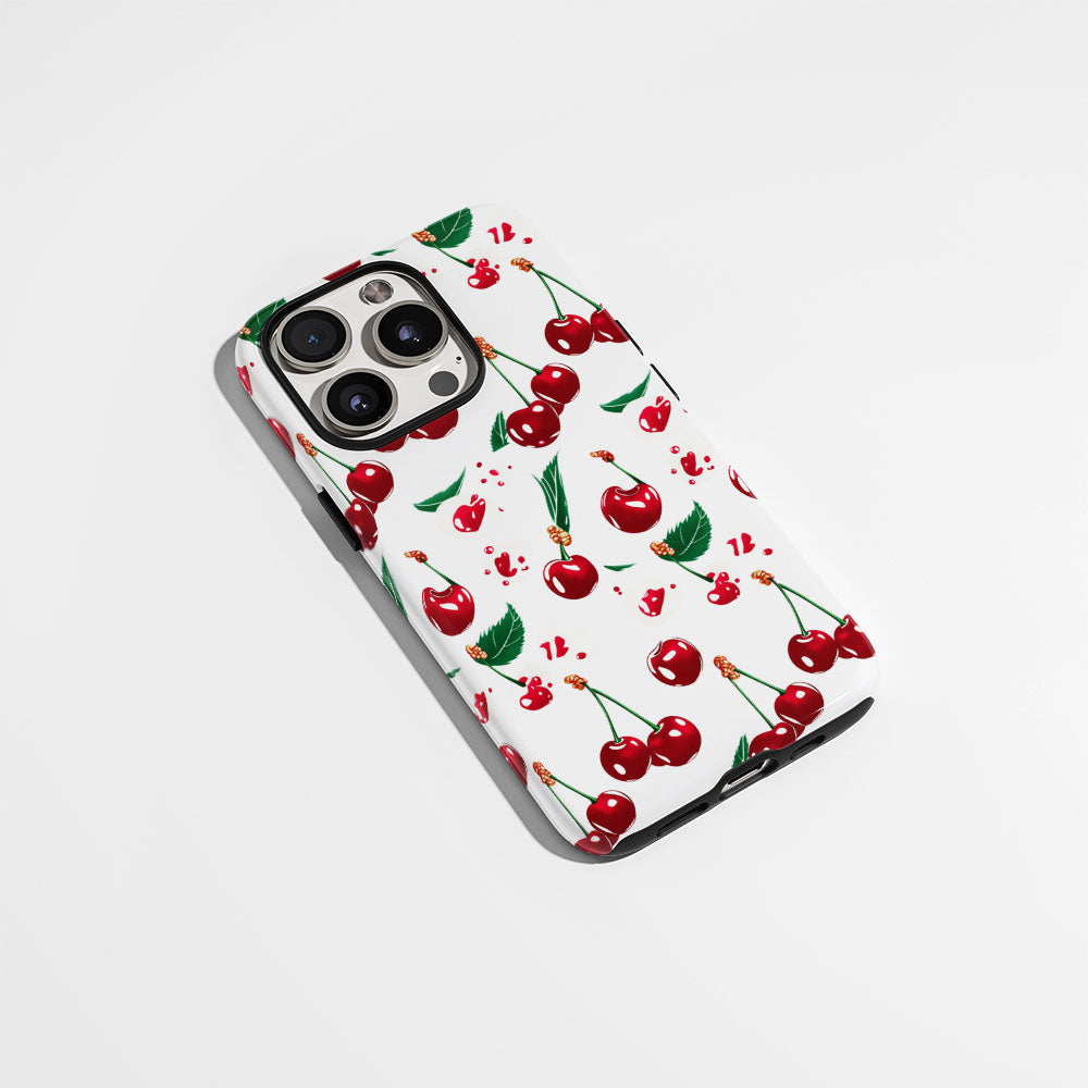 เคส iPhone สีเชอร์รี่ด้านเนื้อแข็งพิมพ์ลายด้วยมือสองชั้น