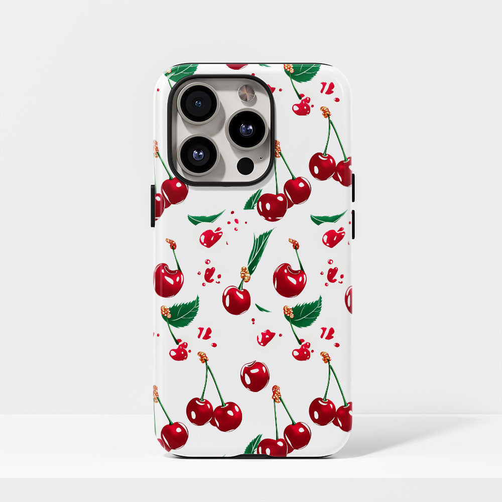เคส iPhone สีเชอร์รี่ด้านเนื้อแข็งพิมพ์ลายด้วยมือสองชั้น
