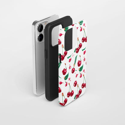 เคส iPhone สีเชอร์รี่ด้านเนื้อแข็งพิมพ์ลายด้วยมือสองชั้น