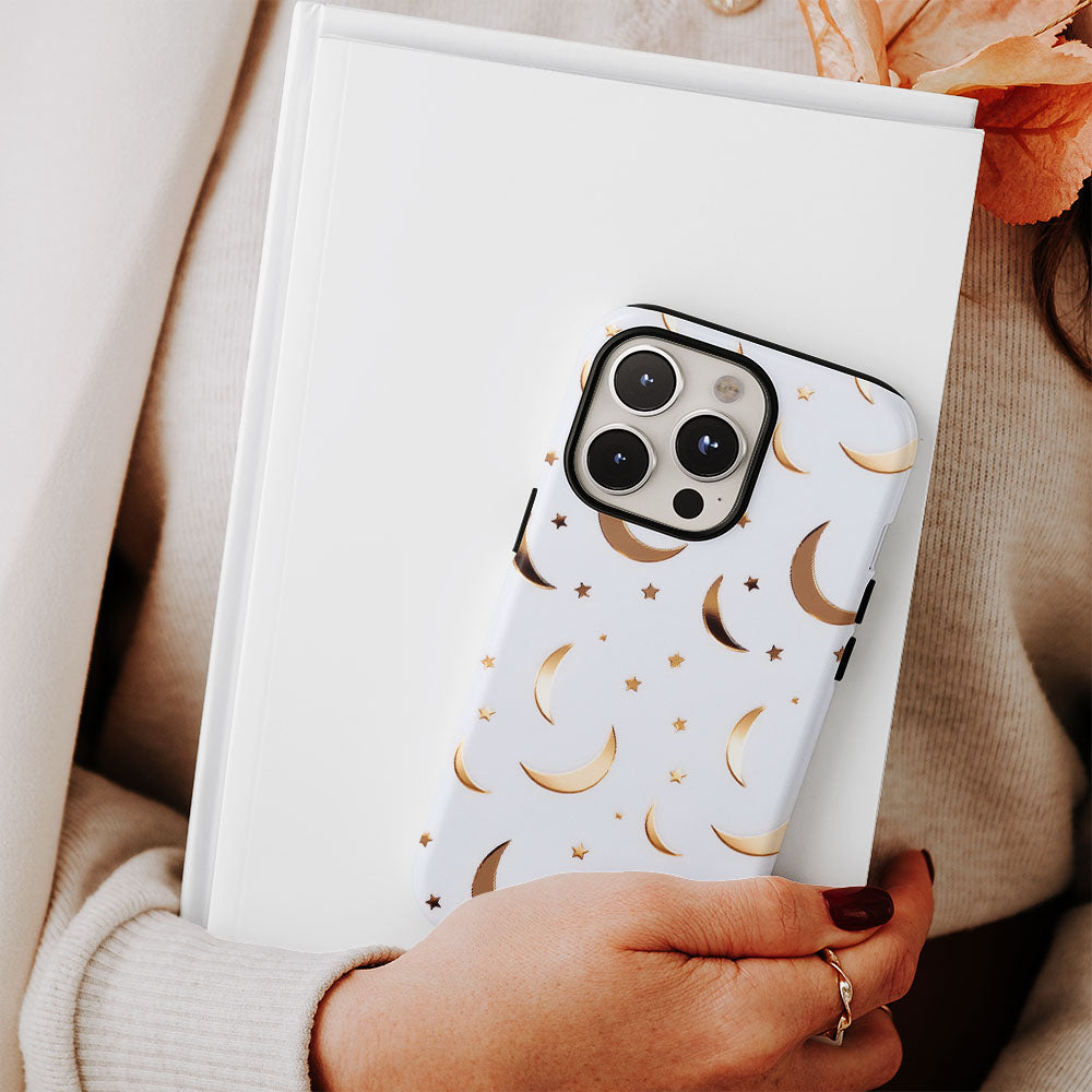 Double-Layer Semi-Handprinted Tough Matte Moon iPhone Case