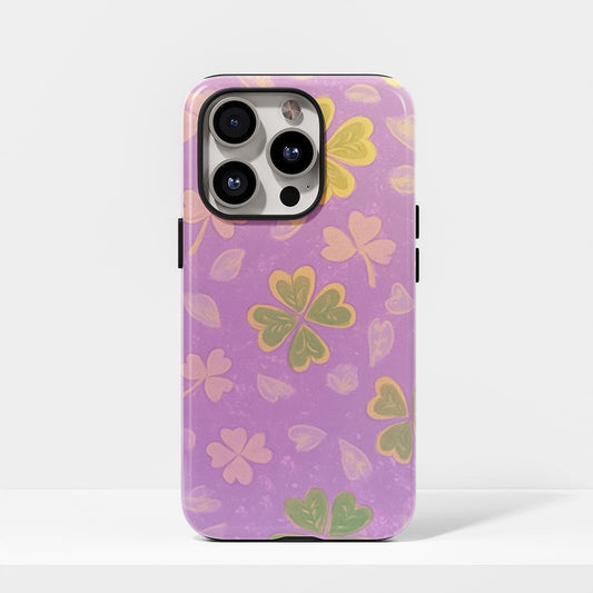 Double-Layer Semi-Handprinted Tough Matte Four Leaf Clover iPhone Case