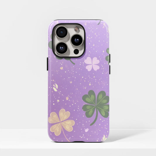 Double-Layer Semi-Handprinted Tough Matte Four Leaf Clover iPhone Case