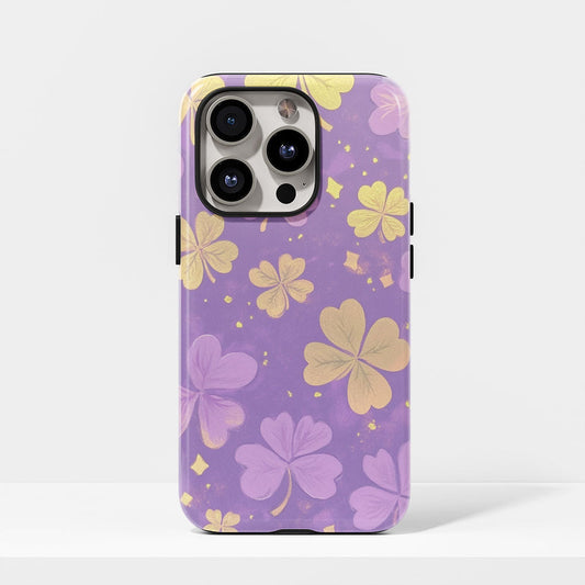 Double-Layer Semi-Handprinted Tough Matte Four Leaf Clover iPhone Case