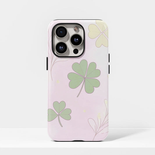 Double-Layer Semi-Handprinted Tough Matte Four Leaf Clover iPhone Case
