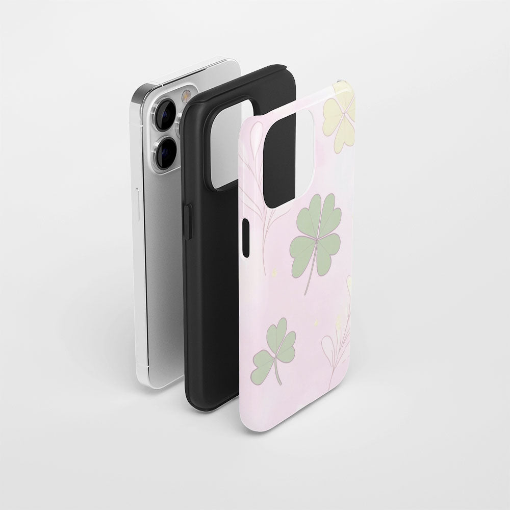 Double-Layer Semi-Handprinted Tough Matte Four Leaf Clover iPhone Case