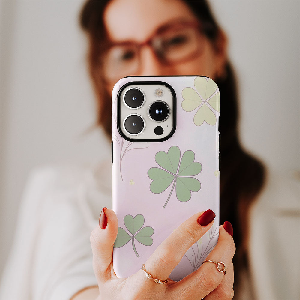 Double-Layer Semi-Handprinted Tough Matte Four Leaf Clover iPhone Case