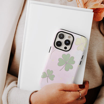 Double-Layer Semi-Handprinted Tough Matte Four Leaf Clover iPhone Case