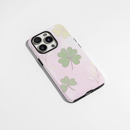 Double-Layer Semi-Handprinted Tough Matte Four Leaf Clover iPhone Case