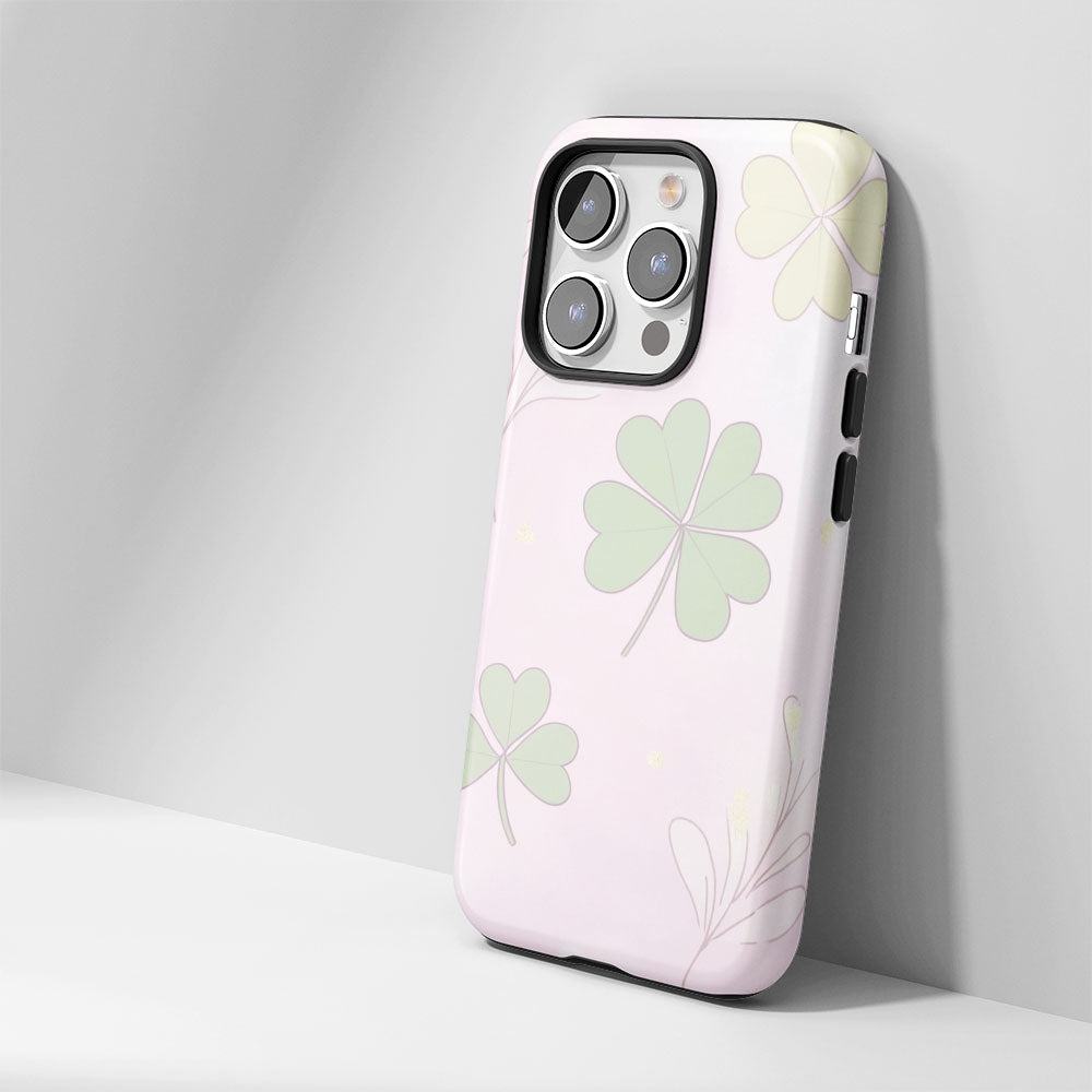 Double-Layer Semi-Handprinted Tough Matte Four Leaf Clover iPhone Case
