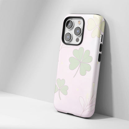 Double-Layer Semi-Handprinted Tough Matte Four Leaf Clover iPhone Case