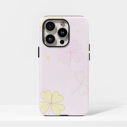 Double-Layer Semi-Handprinted Tough Matte Four Leaf Clover iPhone Case