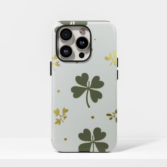 Double-Layer Semi-Handprinted Tough Matte Four Leaf Clover iPhone Case