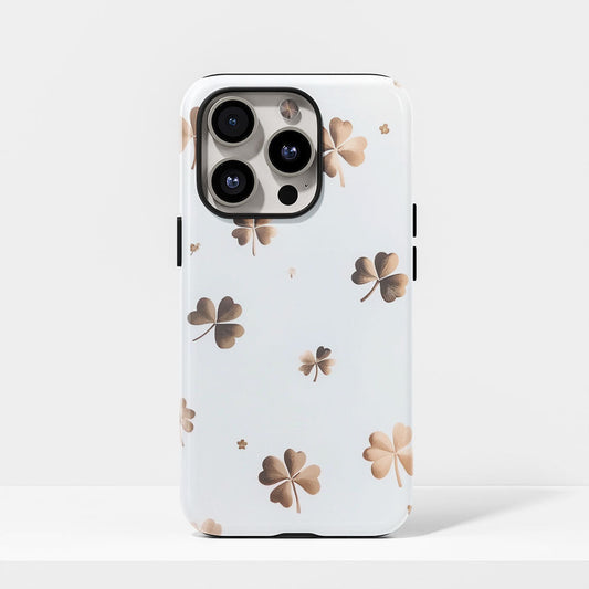 Double-Layer Semi-Handprinted Tough Matte Four Leaf Clover iPhone Case