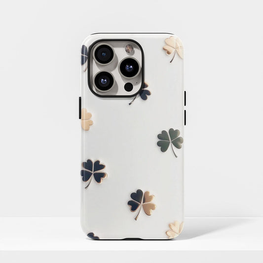 Double-Layer Semi-Handprinted Tough Matte Four Leaf Clover iPhone Case