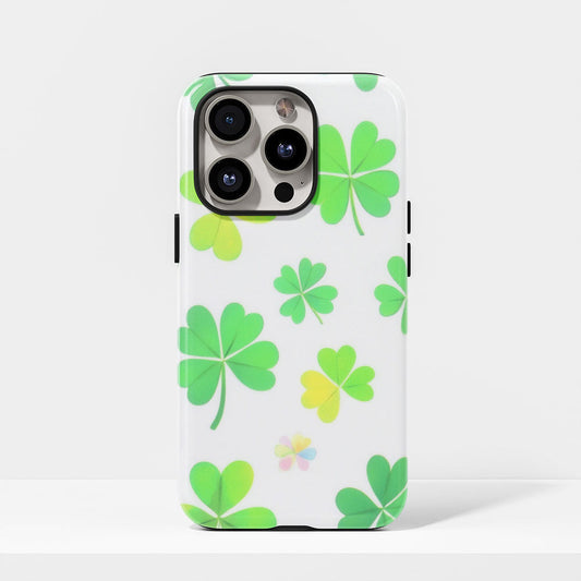 Double-Layer Semi-Handprinted Tough Matte Four Leaf Clover iPhone Case