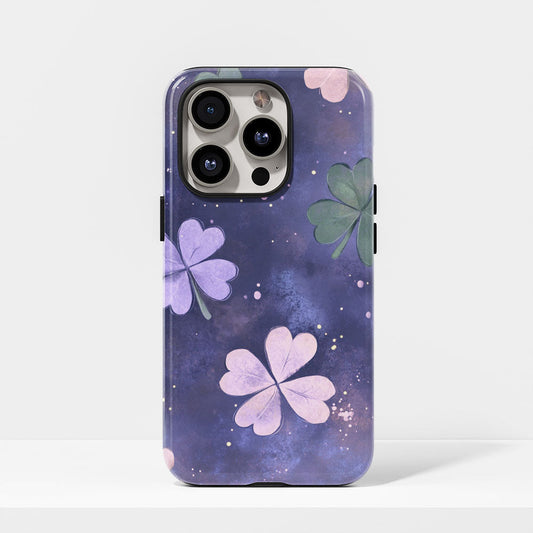 Double-Layer Semi-Handprinted Tough Matte Four Leaf Clover iPhone Case